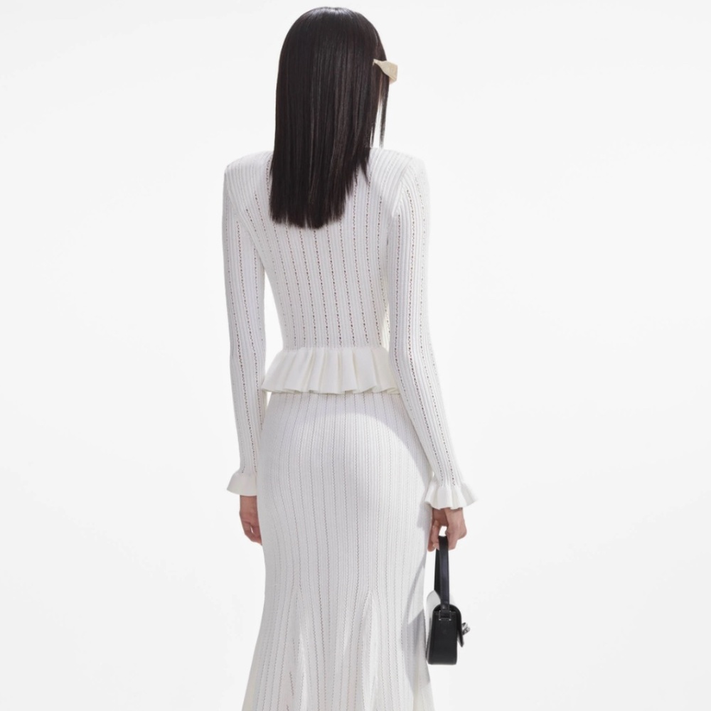self-portrait White Knit Peplum Midi Dress - Size Medium - MSRP $555 - NWT - Picture 3 of 9